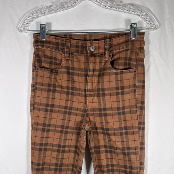 American Eagle Jeggings Women's 2 Brown Plaid Next Level Stretch Mid Rise - Picture 2 of 10